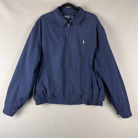 Vtg Polo Ralph Lauren Jacket Mens XL Blue Bi-Swing Bomber Plaid Lined Harrington